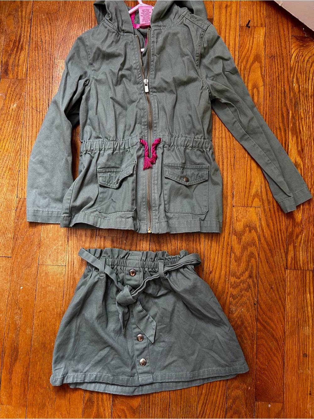 Isaac Mizrahi Olive Green Hooded Utility Jacket with Matching Skirt